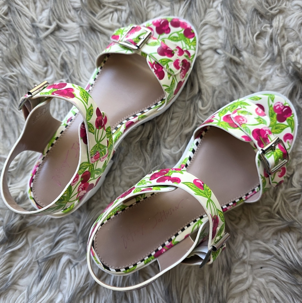 Betsey Johnson Chasse Cherry Print Platform Sandals, Size 8.5 M